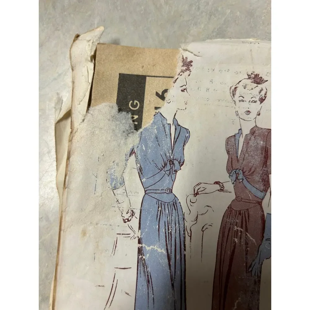 Vintage 1943‎ Butterick Pattern #2716 Misses One Piece Frock Dress Size 16 HTF